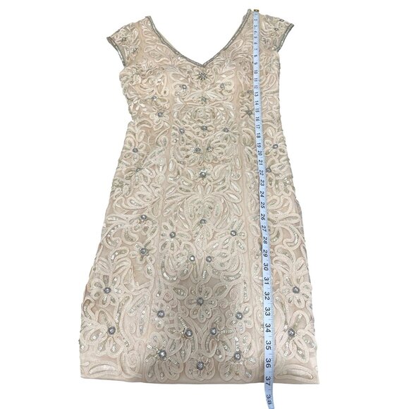 Sue Wong Nocturne Cocktail Dress Sequined Embroidered Cap Sleeve Champagne Sz 6 - Picture 5 of 8